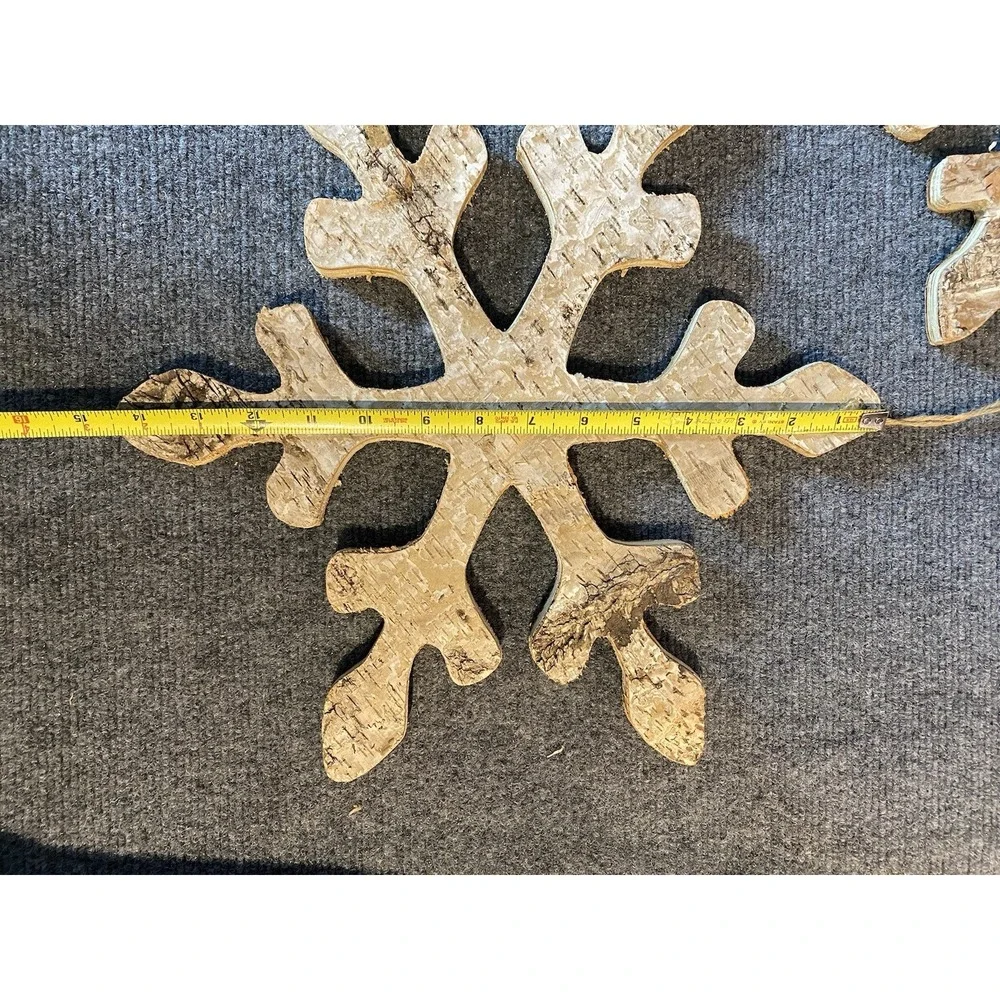Set Of 3 Rustic Distressed Natural Wood Snowflake Decor Xmas Winter Cottagecore